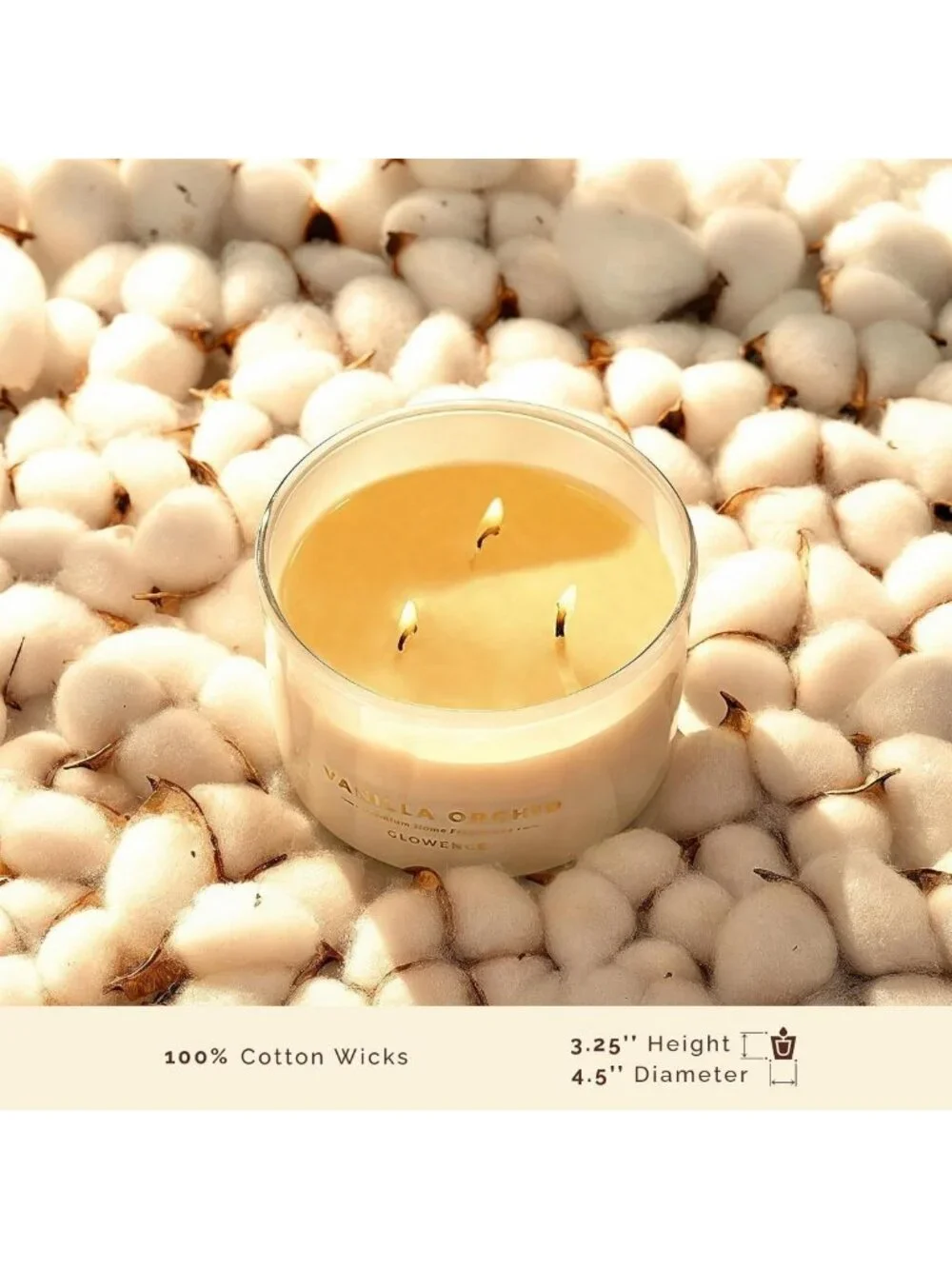 Large 3-Wick Vanilla Scented Candle - Natural Soy Wax, 40-Hour Burn, Elegant